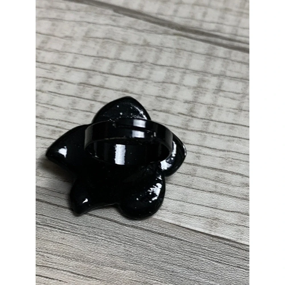 Black Flower Statement Ring Grey Rhinestone Cocktail Ring Size 6.5 Gothic Edgy